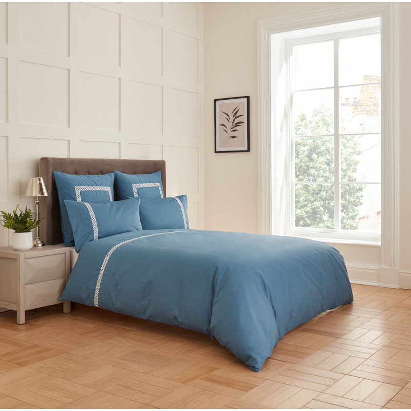 Celtic Knot Collection Cotton Geometric Duvet Cover Set, Midnight Teal, Super King Duvet Cover + 2 Standard Pillowcases 