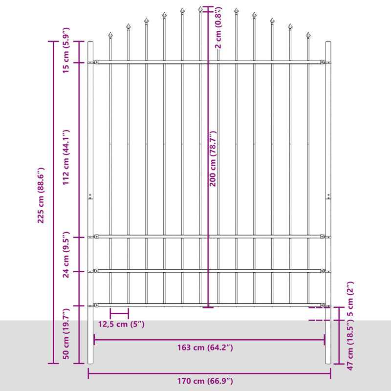 Clôture de jardin vidaXL 8 pièces gris 66,93 x 88,58 po en acier thermolaqué