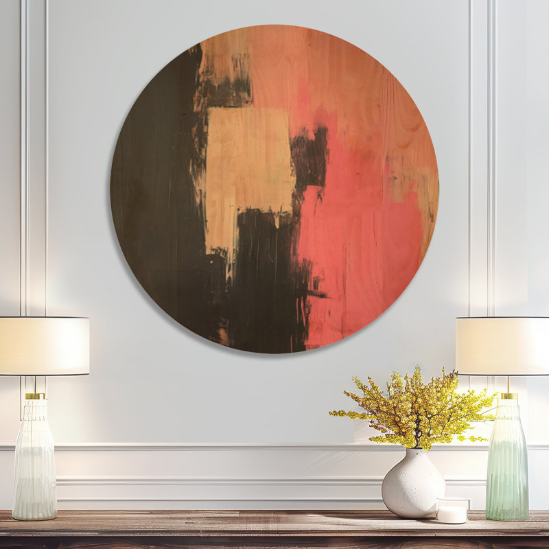 Décoration murale ronde géométrique en bois - Motif abstrait Blush And Shadow, Rond 23 po, Rond