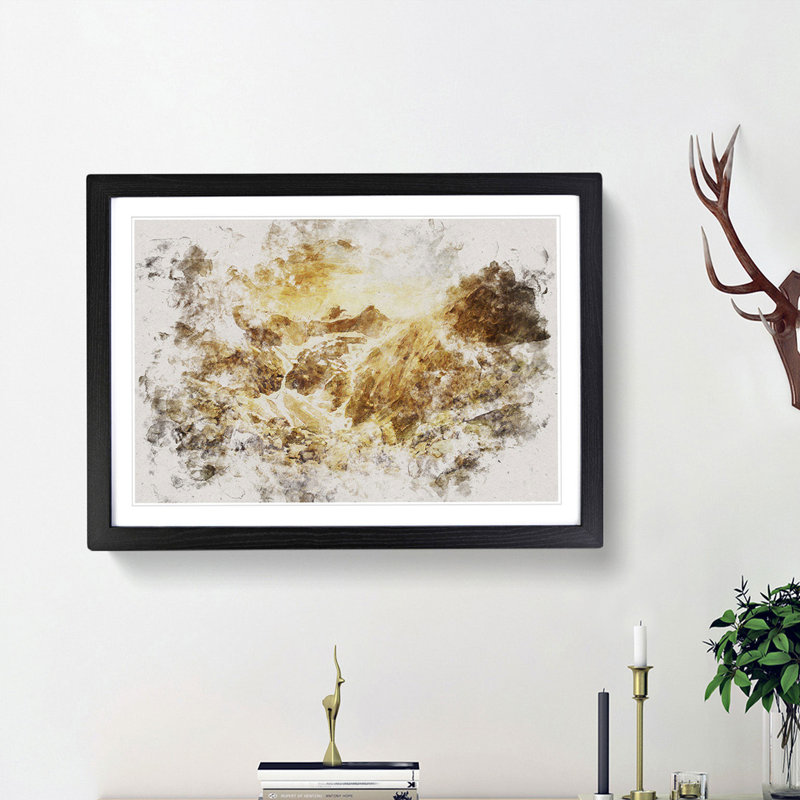 Golden Mountain Valley - Picture Frame Painting Print, Black Framed, 36cm H x 48cm W x 2cm D