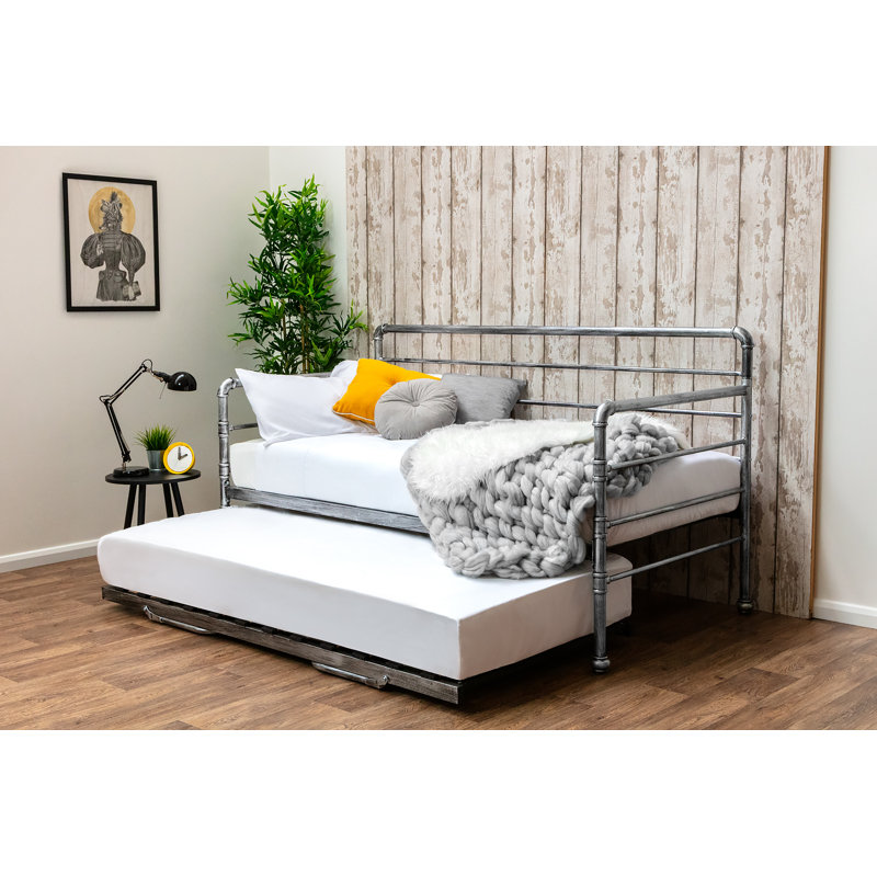 Irasburg Metal Daybed with Trundle, Silver, No Mattress Required, 12cm Memory Foam