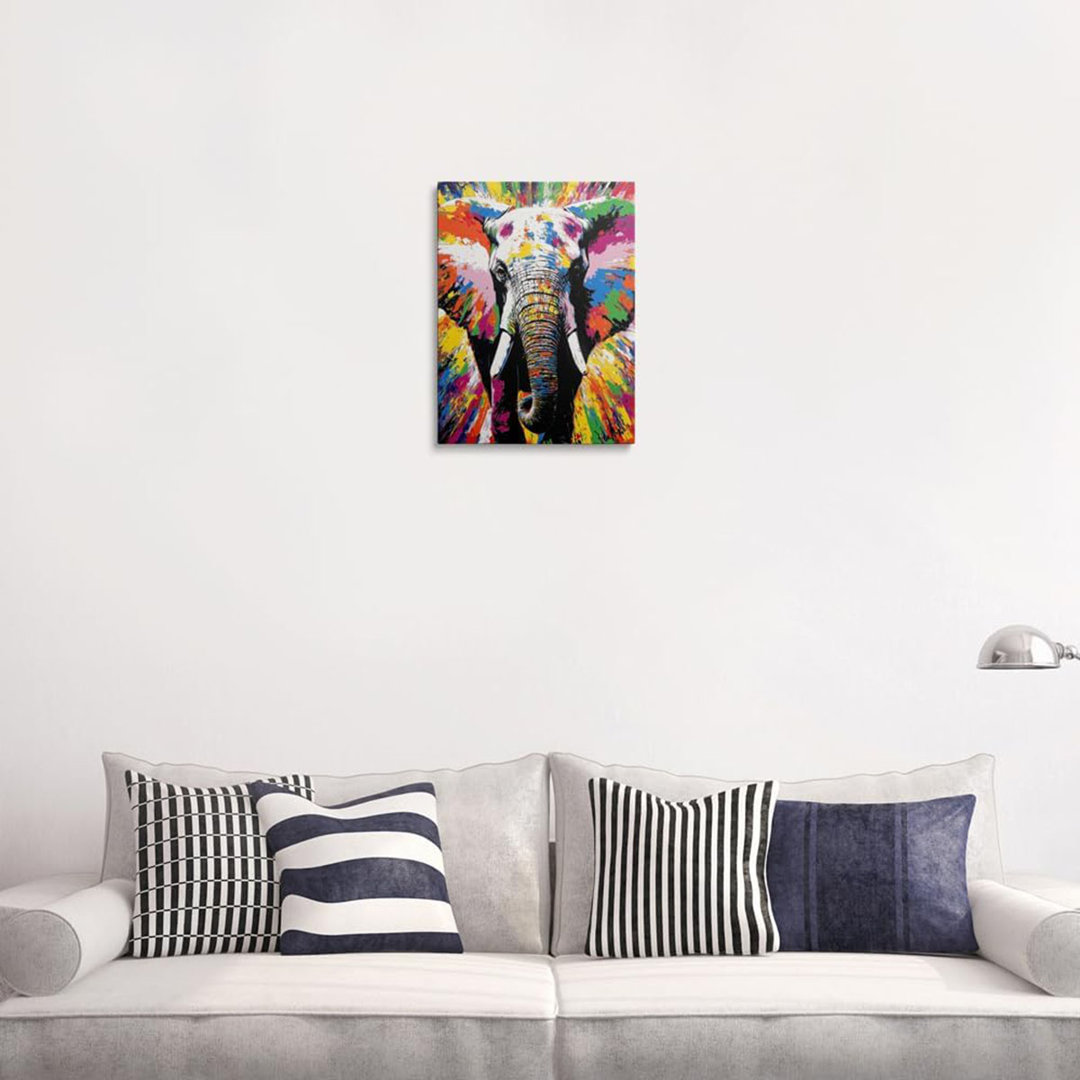 Elephant Pop Art Canvas Wall Art Framed Print Painting Colorful Abstract Animal Graffiti Wall Decor Wildlife Artwork Poster Yellow Modern Bold For Liv