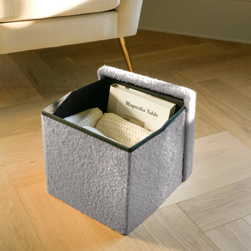 Petit repose-pieds avec rangement Go-Poufs Knock-Down | 12 po x 12 po x 12 po |, Mélange de coton gris