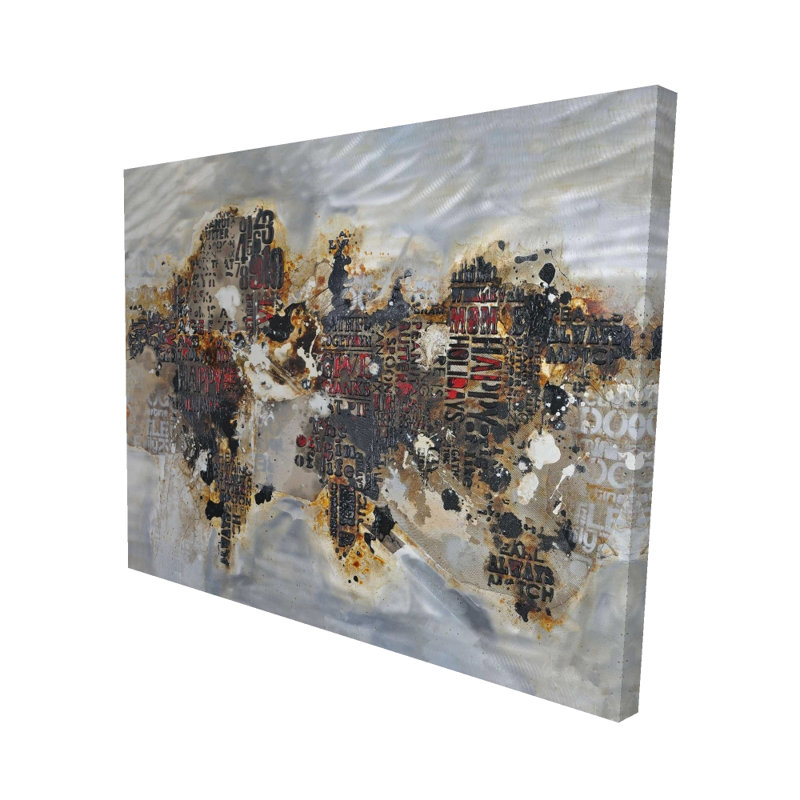 Texturized World Map with Typography - Gray Satellite Canvas