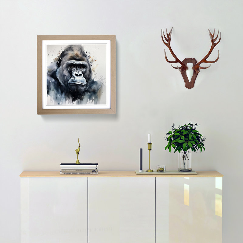 Gorilla Watercolour 1 Piece Single Picture Frame Wall Art, Oak