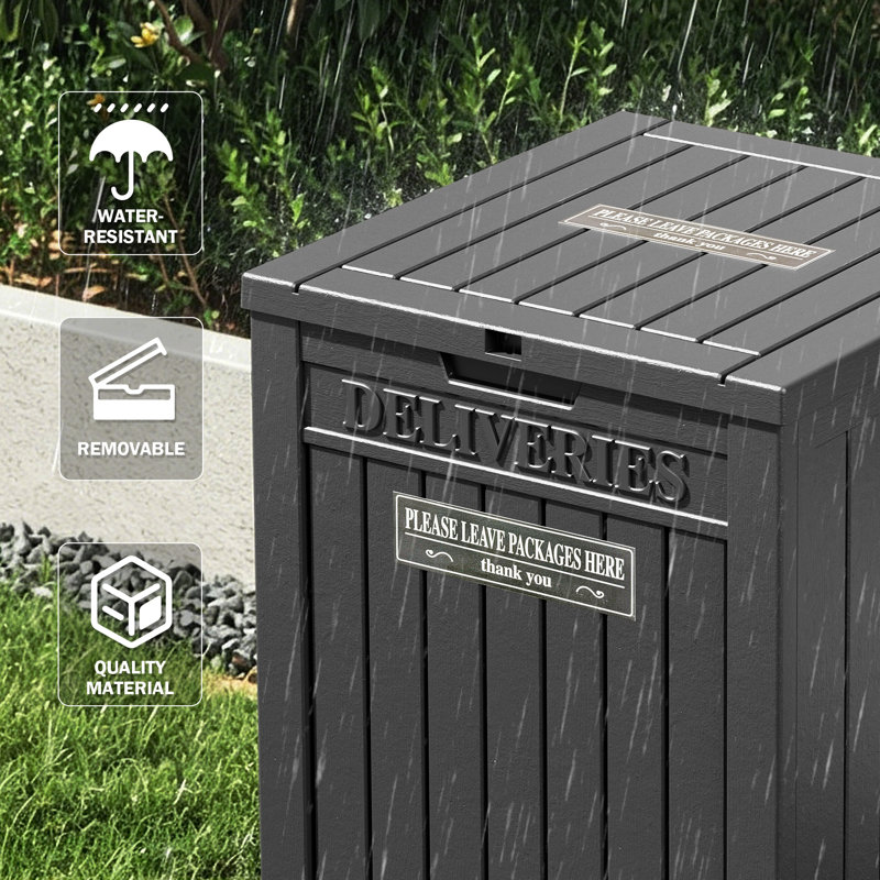 Boîte de livraison 48 gallons pour l'extérieur - Rangement en résine imperméable et verrouillable pour porche, patio et bord de la route