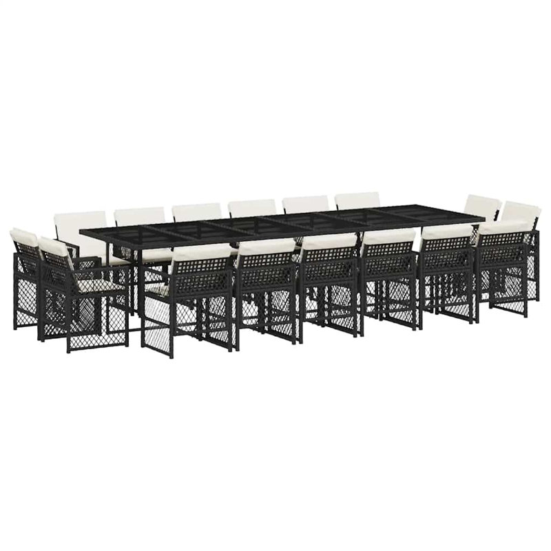 Patio Dining Set with, Cream White, 17 Pieces: Table, 16 Chairs, Black