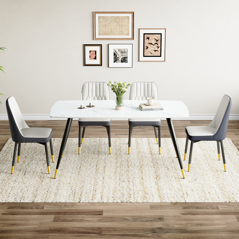 Ensemble repas en marbre, Blanc / gris, Noir, 5