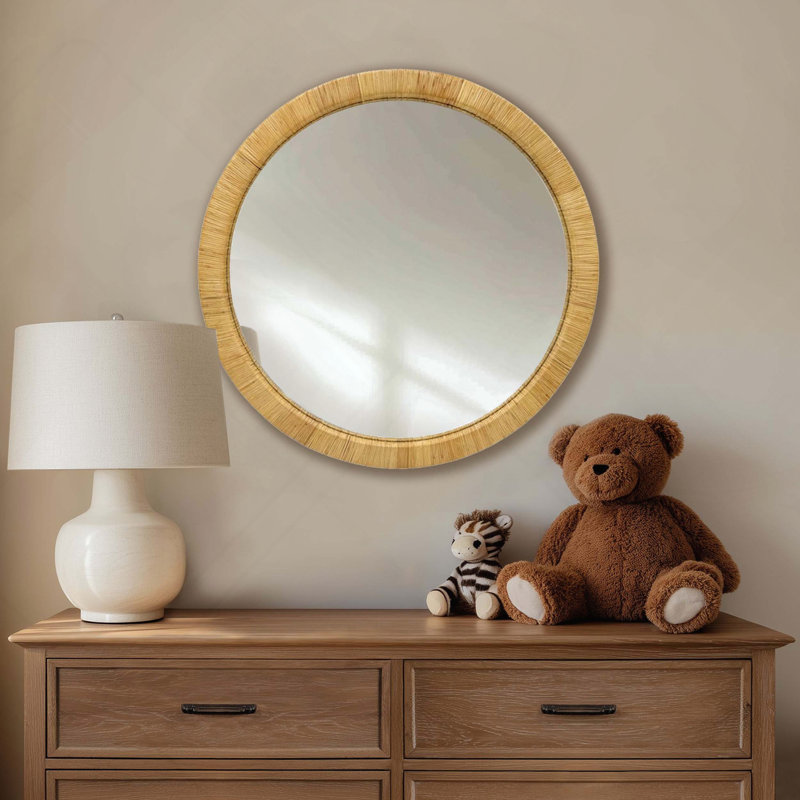Miroir mural rond en rotin naturel Dia