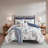 7 Piece Printed Seersucker Comforter Set with Throw Blanket Blue King/Cal King