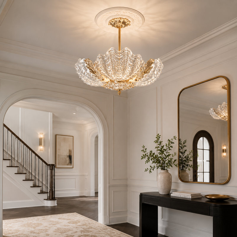 Lustre en cristal en forme de coquillage à 4 lumières avec source de lumière