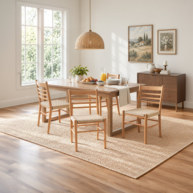 Chaise d'appoint moderne du milieu du siècle en bois massif, chaise de salle à manger à dossier échelle, avec assise tissée (ensemble de 4)