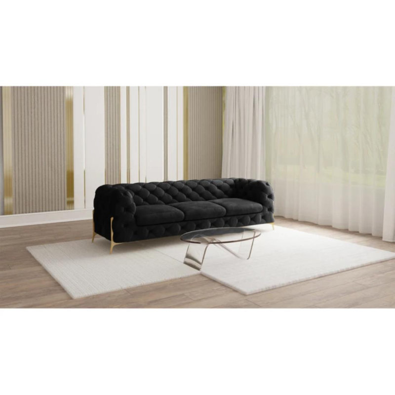 Chesterfield Sofa Set 3+2+1 Hanks with Gold Metal Legs, Black