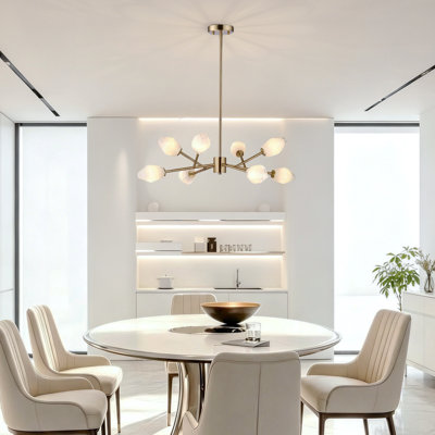 32-inch 8-light Chandelier Handcrafted Cloud-patterned Glass