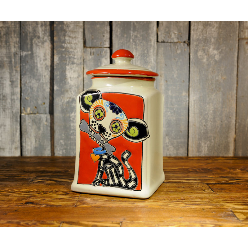 Pot à friandises en céramique Muertos Doggie, Rouge, 4 lb