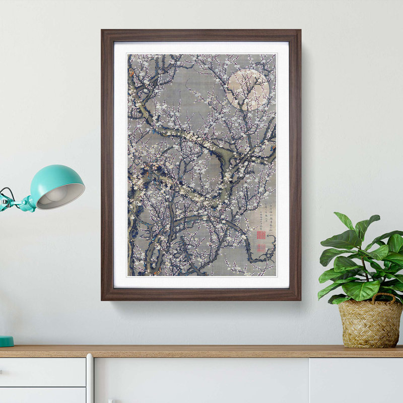 White Plum Blossom & Moon by Ito Jakuchu - Framed Print, Walnut Framed, 48cm H x 36cm W x 2cm D