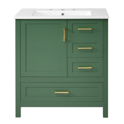 30 po X P 18 po P x 33 po Meuble-lavabo autoportant simple H en vert avec comptoir en céramique blanc