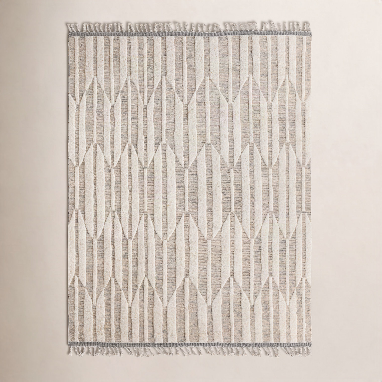 Wesler Beige Ivory Hand-Knotted Wool Rug, Rectangle 8' x 10'