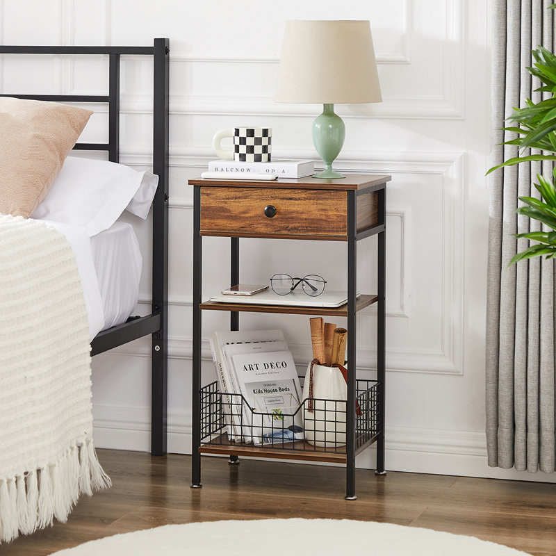 Beom 15.7'' W Metal Nightstand, Brown/Black, Individual