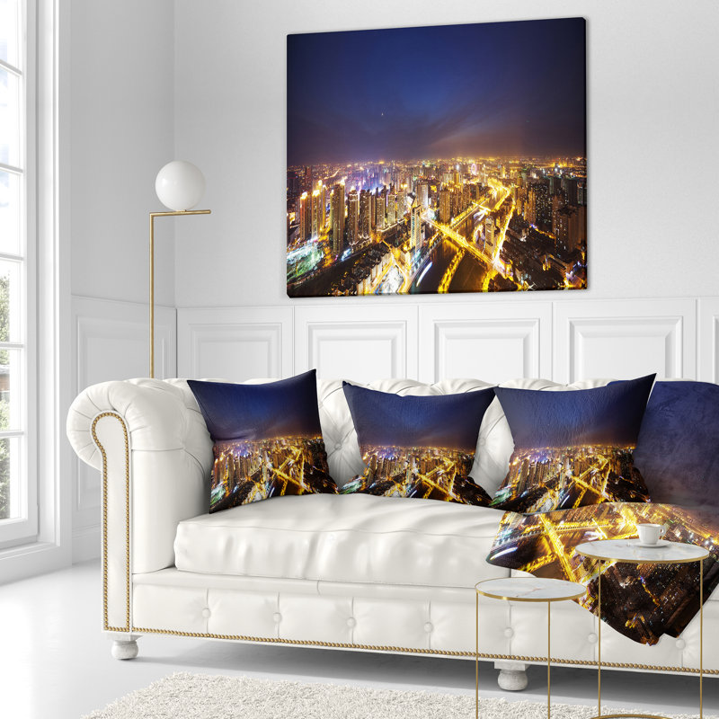 Coussin de panorama de nuit cityscape, 16 po x 1 po, Coussin décoratif
