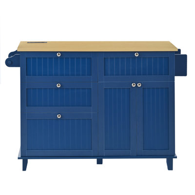 Farmhouse Kitchen Island with Drop Leaf and 2 Seatings, Kitchen Table Set with Storage Cabinet, Drawers, Door Shelves and Power Outlet
