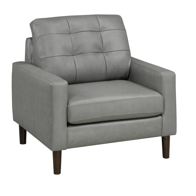 Fauteuil Laskie, Cuir véritable gris clair