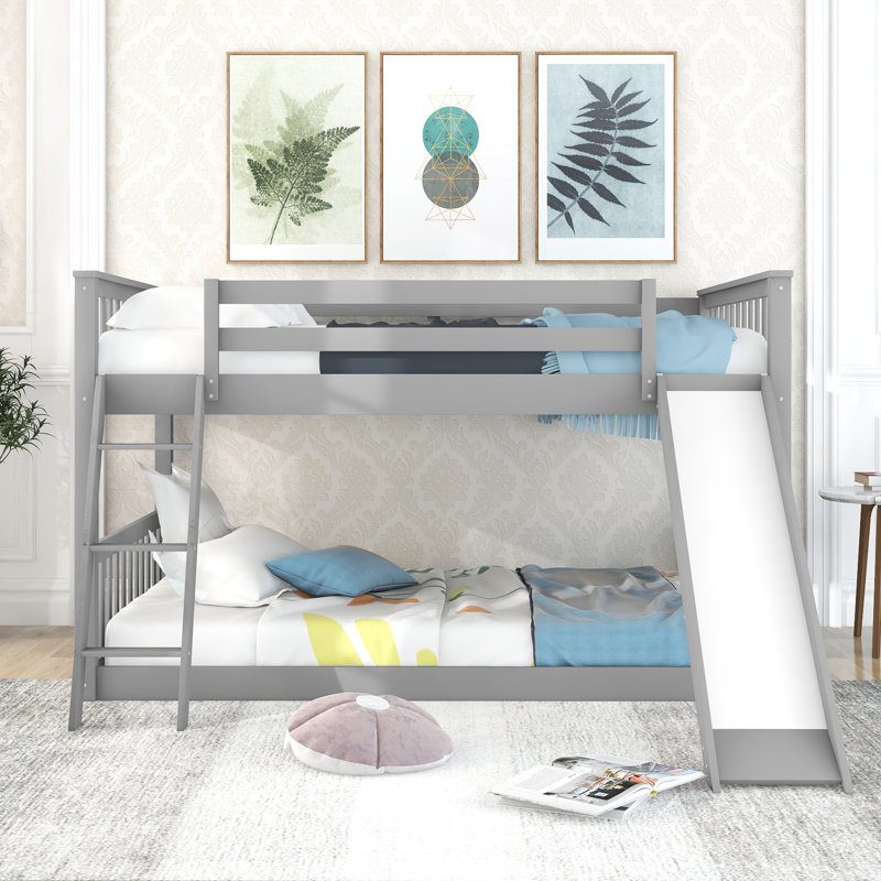 Lit double superposé avec glissière amovible et amovible Space, Gris