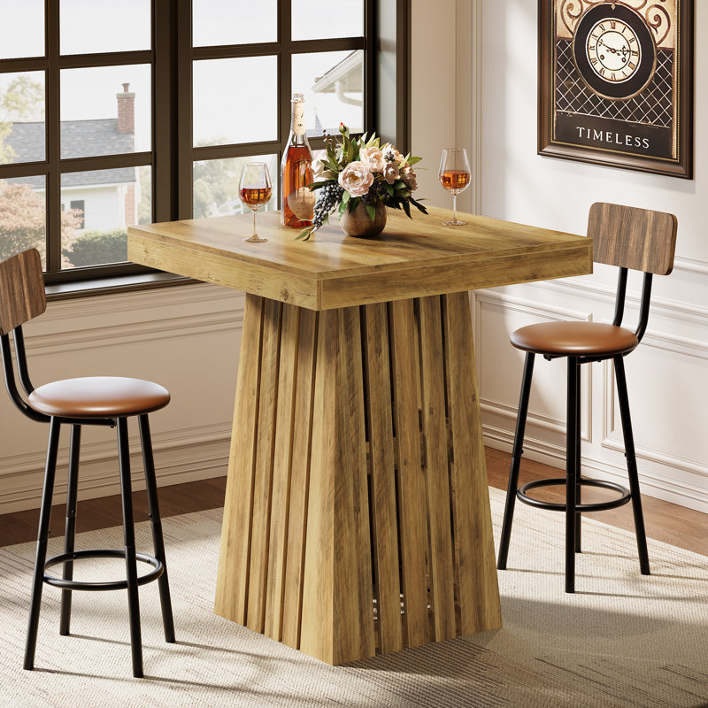 Bar Table, 37.8" H Square High Top Pub Table, Farmhouse Counter Height Home Bar Unit, Rustic Brown
