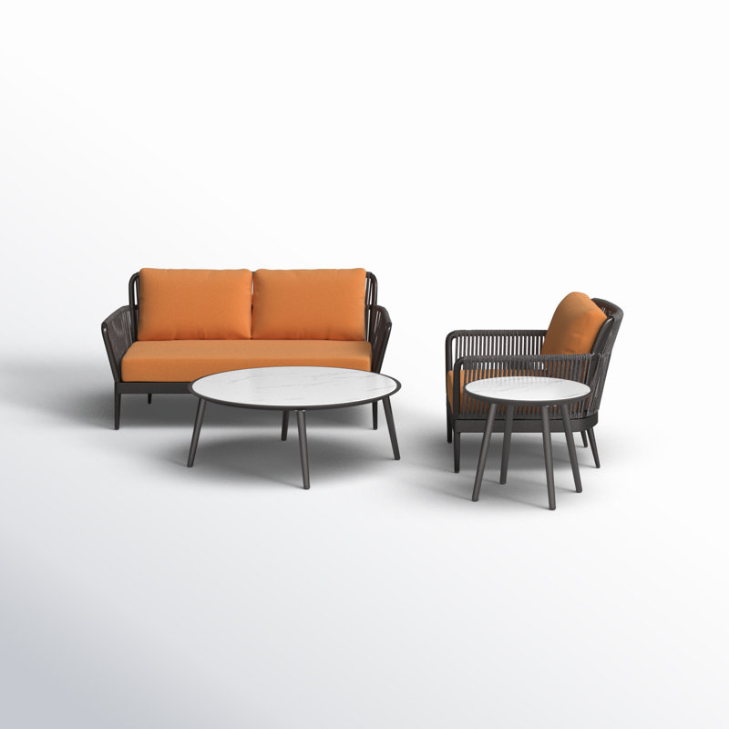  Ensemble de conversation de canapé avec coussins, Mandarine, Oui, 6 Pcs: Table, Loveseat, 2 Chairs, 2 End Table