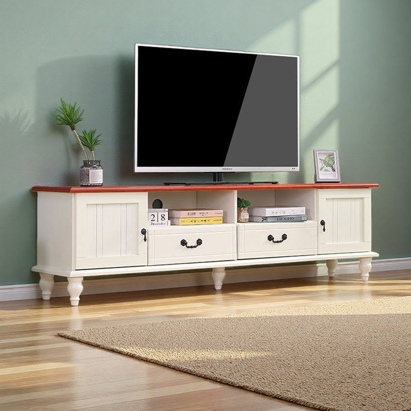 Meuble télé minimaliste de style américain, 19.68"H x 70.86"L x 13.77"W, Ivory/Brown