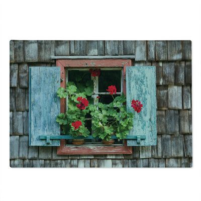 Ambesonne Geraniums Cutting Board Large Size Flowers on Rural Window Multicolor