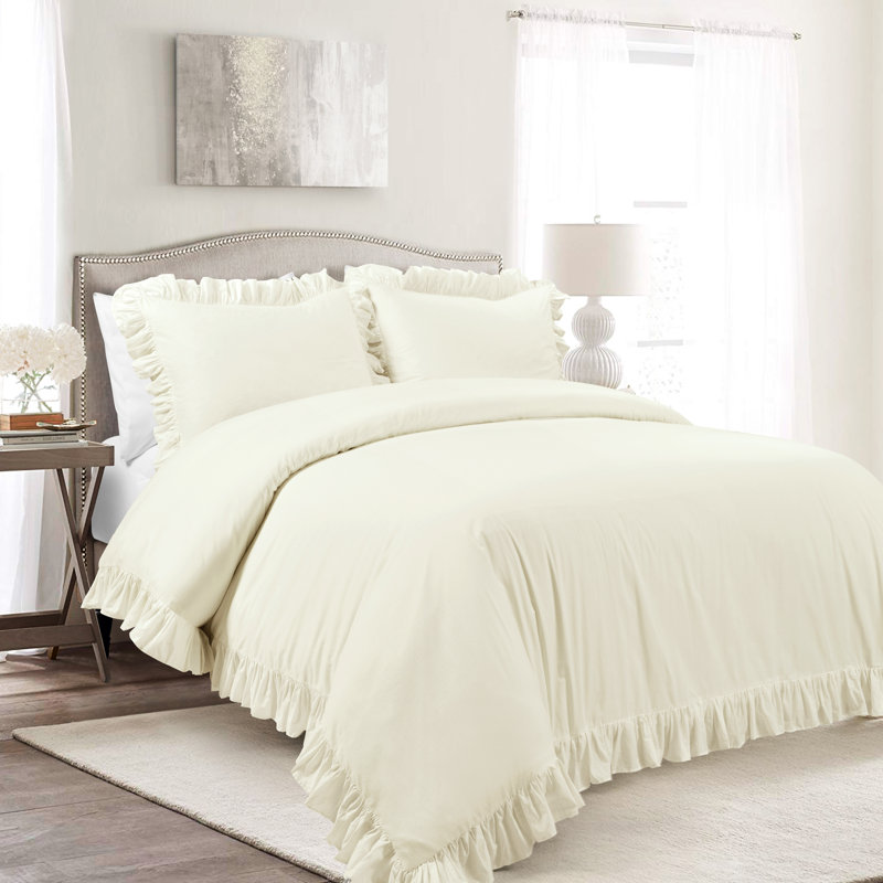 Cotton Duvet Cover Set, Full/Queen + 2 Shams, Ivory