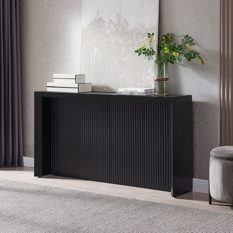 Piedmont 56" Fluted Console Table with Solid Base in Black Grain | Mid-Century Modern Entryway Table for Living Room or Hallway