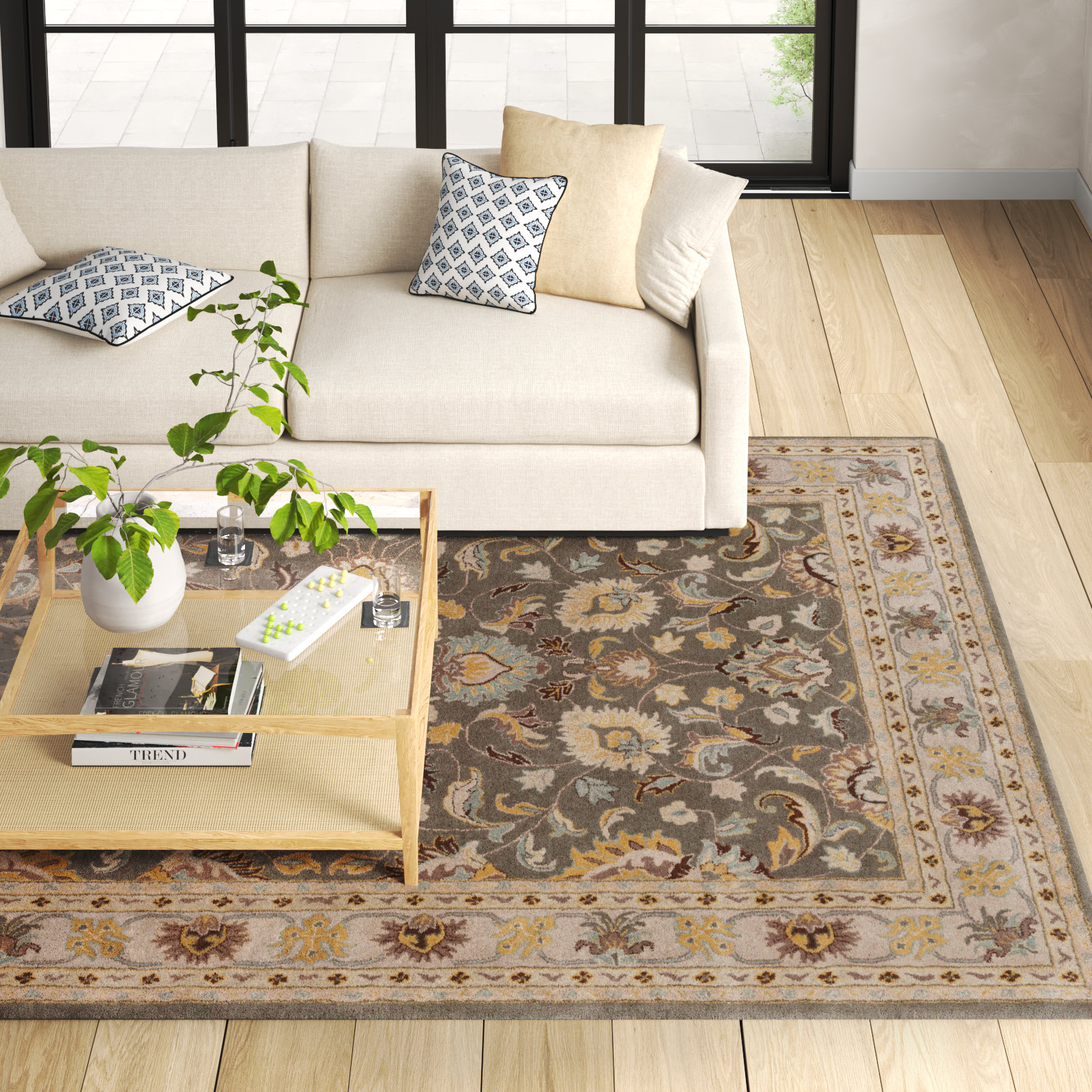 Arden Charcoal Beige Yellow Hand-Tufted Wool Rug, Rectangle 8' x 11'
