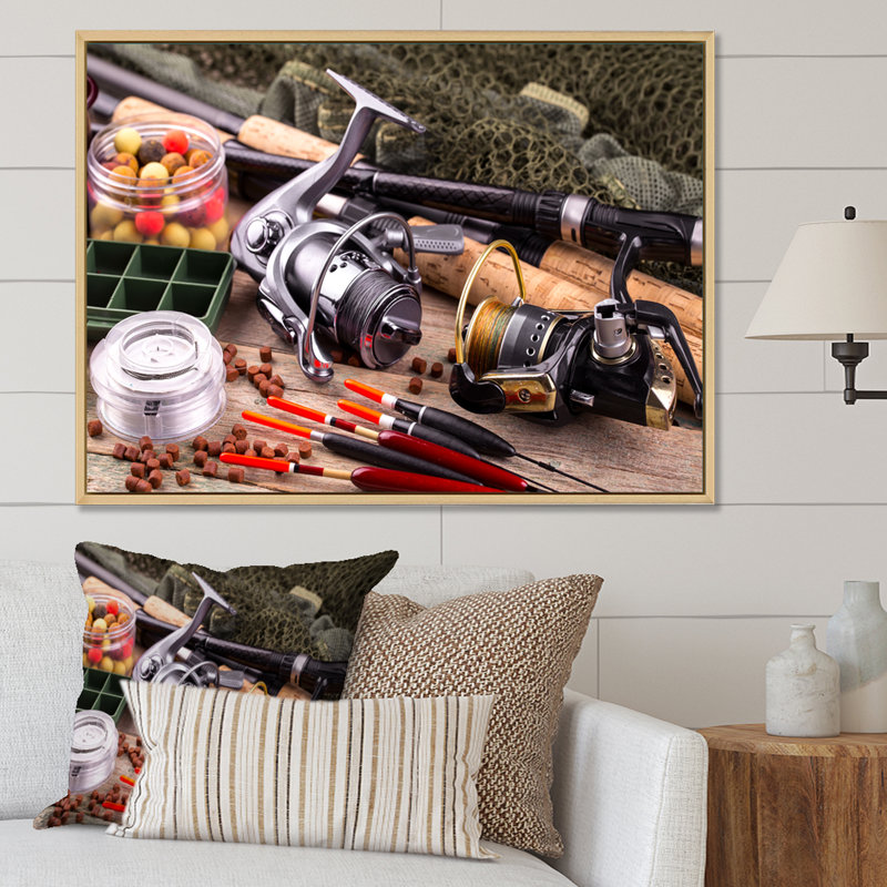 " Fishing Rods And Reels ", 16" H x 32" W x 1" D, White Floater Frame