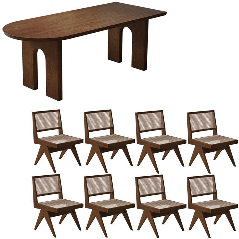 Minimalist style full solid wood dining table set, 29.5"H x 78.7"L x 35.4"W