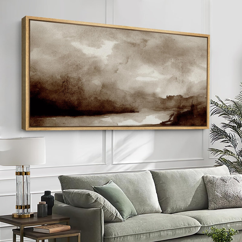 Moody Landscape, sépia, art moderne, H 30 po x l 60 po, Naturel