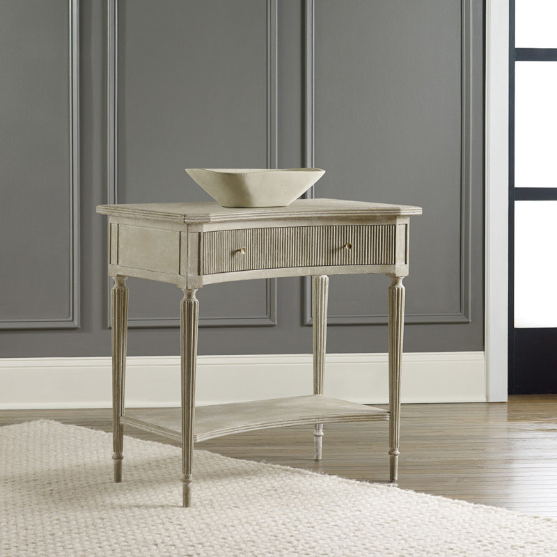 Ribbed Solid Wood Top End Table with Storage