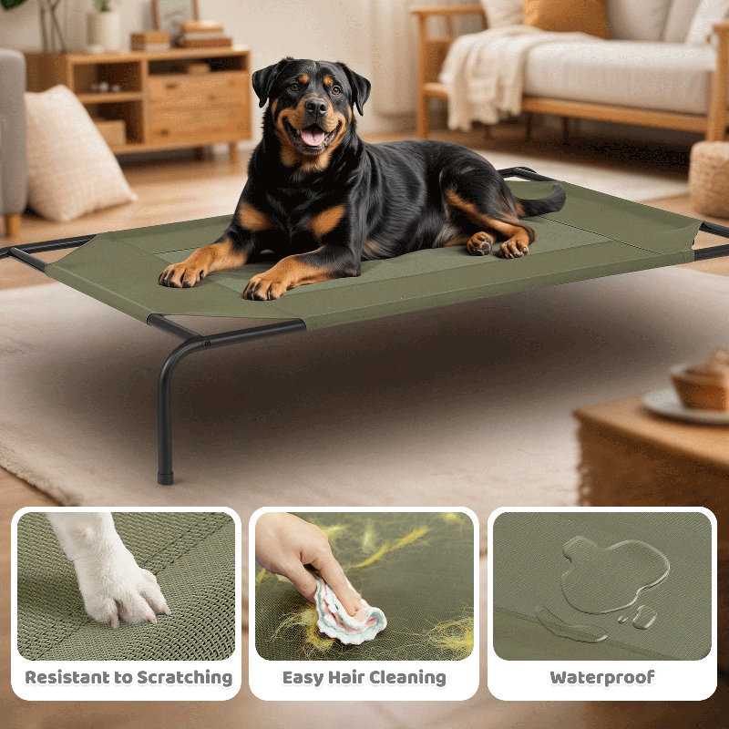 Portable Elevated Pet Bed Dog Cot Bed With Removable Bolster, Extra Small (35.5" W x 25.5" D x 7.5" H), Dark Green