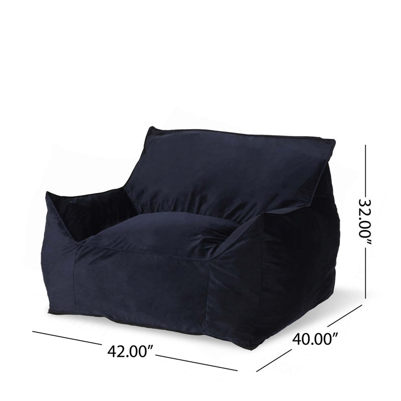 Velveteen Bean Bag Chair With Armrests, 30" H x 40" W x 40" D, Dark Blue Velvet