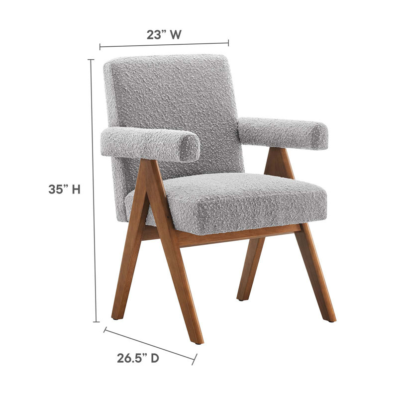 Modway Lyra Fabric Arm Chair Dining Chair, Light Gray Boucle