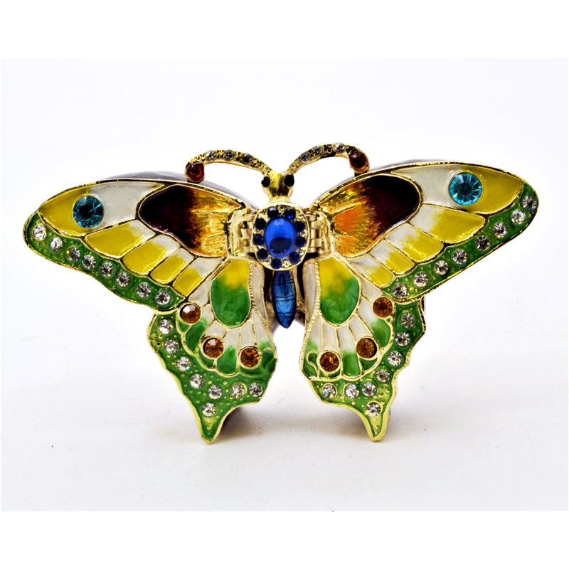 Boîte à bijoux papillon multicolore en émail avec cristaux autrichiens