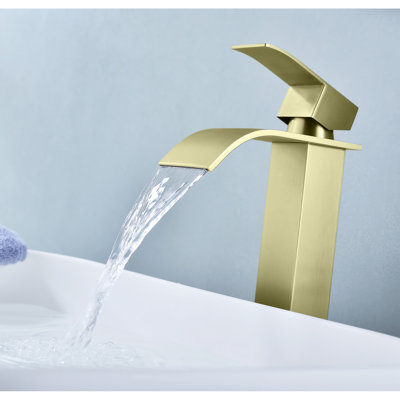 Single Handle Bathroom Faucet With Waterfall Spout, Brushed Gold, Stainless Steel, Functional Essential Gold Vanity Faucet, Handle, Decoration Piece