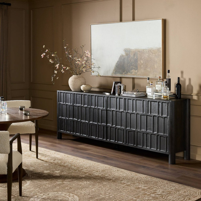 Ezri 98'' W Solid Wood Sideboard, Black