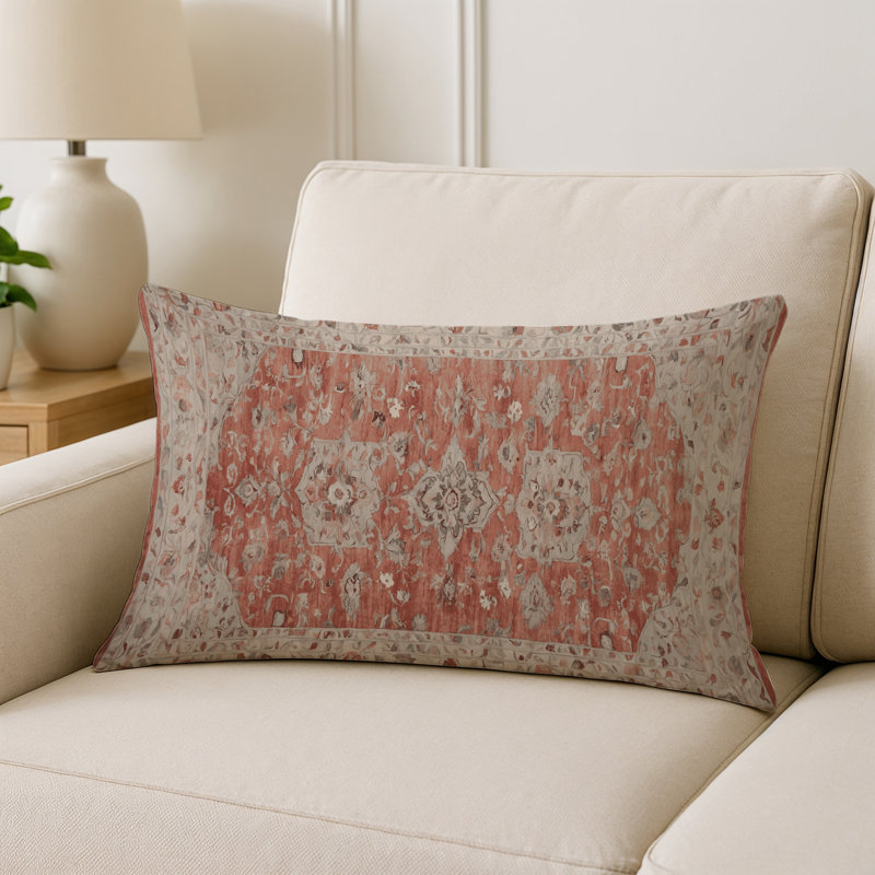 Coussin décoratif intérieur et extérieur Modern, Gris / orange oriental, Rectangle H 20 po x l 14 po