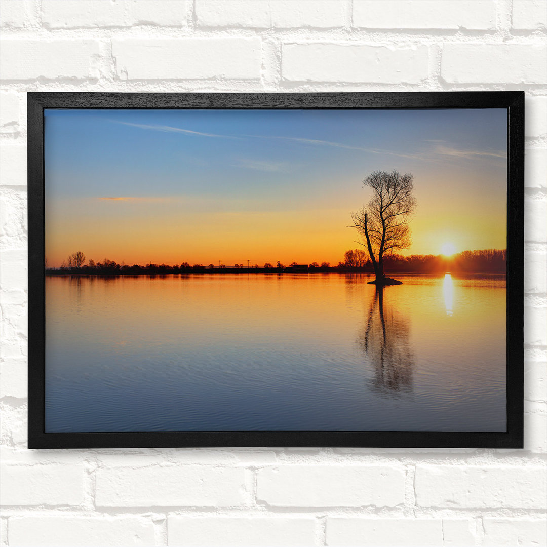 Gerahmter Fotodruck Sunset Above The Trees River