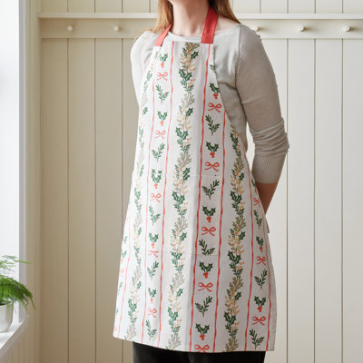 Christmas Holly Stripe Cotton Kitchen Adult Apron