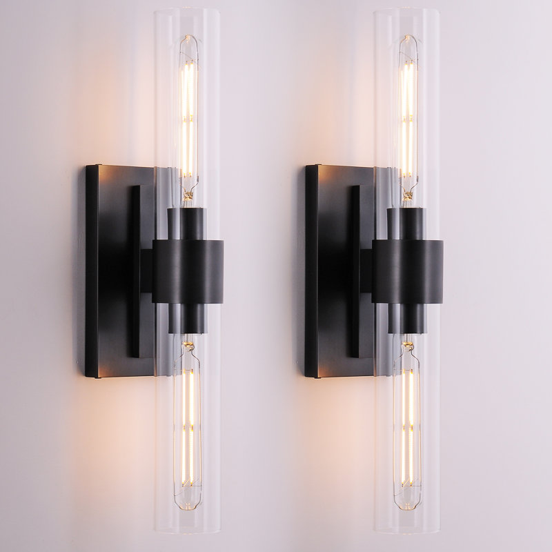 Khuyen 2-Light Wallchiere Thickened Glass Wall Light Wall Mounted Sconce (Set of 2), Dark Gray