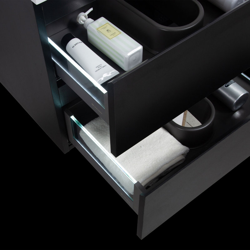 Meuble-lavabo simple flottant simple 30 po avec lavabo à surface solide Dhruven