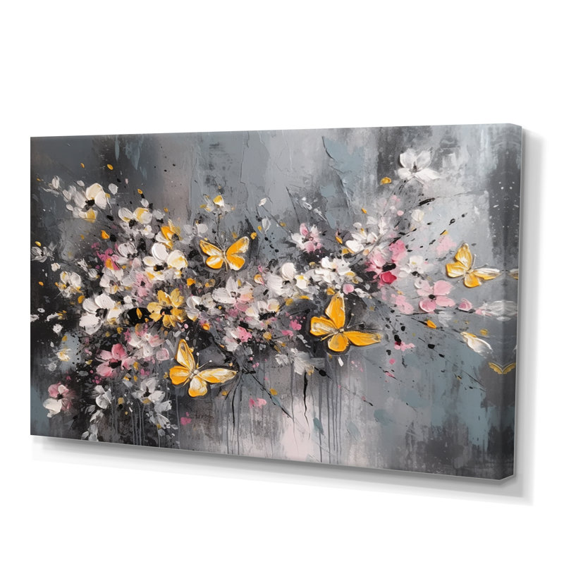 «Rynlee Flowers With White Butterflies III», reproduction sur toile, H 12 po x l 20 po x P 1 po, Toile tendue